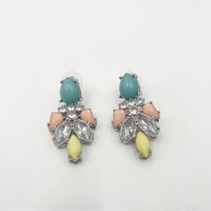 BOUTIQUE Earrings Dangle Rhinestone Crystal Pastel Cocktail Silver Teardrop